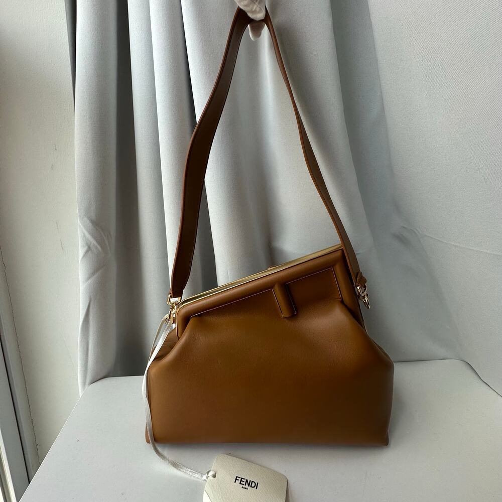 Fendi First Medium Camel Nappa Leather Bag Gold Hardware NWT - Picture 15 of 16